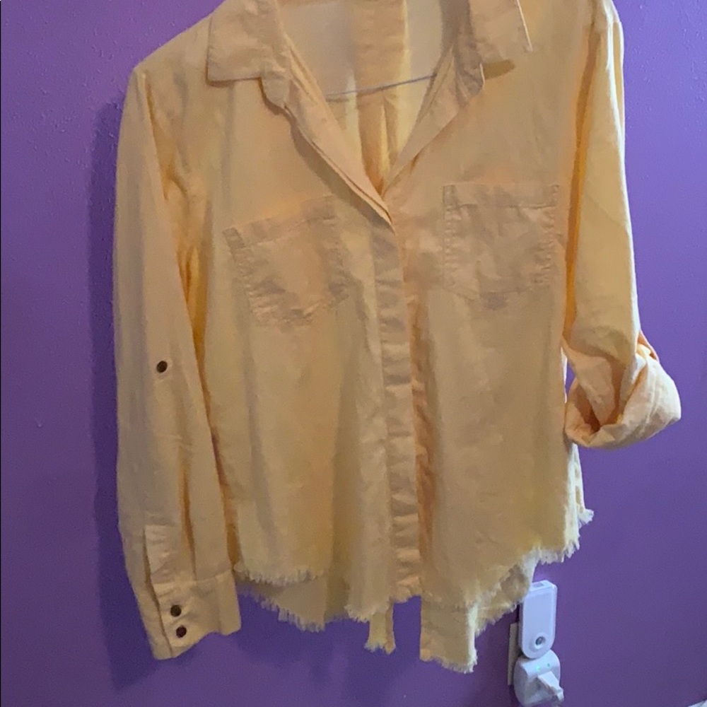 Yellow frayed velvet heart linen blouse